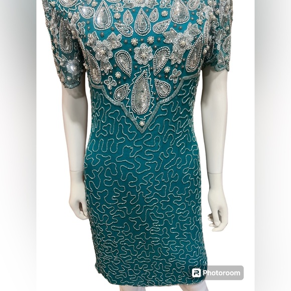 Vintage 80s Laurence Kazar Beaded Dress - Picture 3 of 4